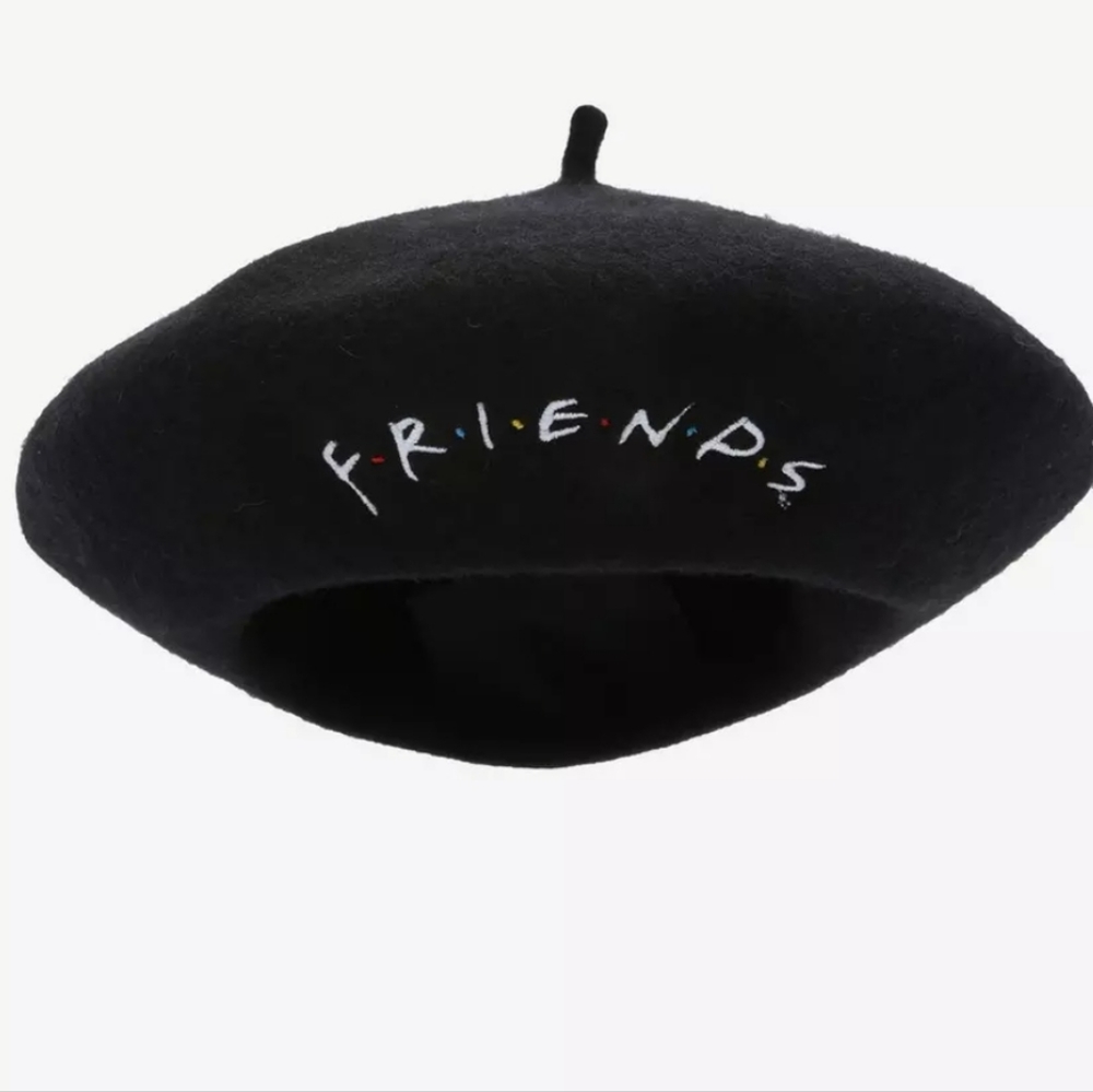 Friends Embroidered Logo Wool Beret  Black.